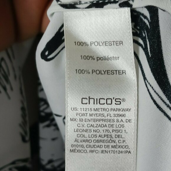 Chicos Layered Look Blouse Floral Monochrome Black White Size Large Long Sleeve - Picture 7 of 11